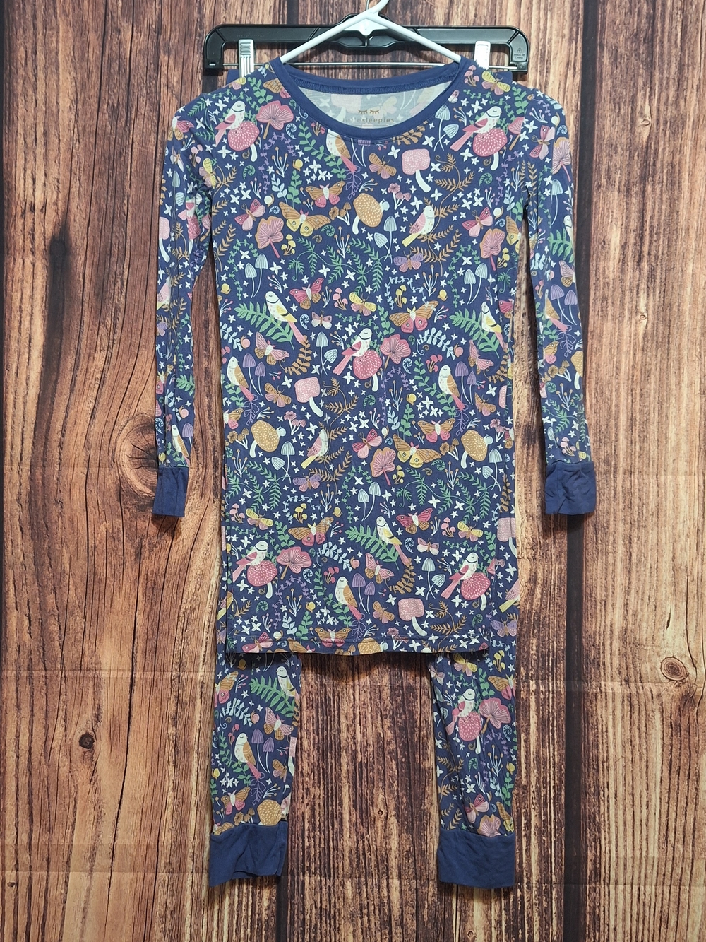 Little Sleepies Navy Floral & Bird Long Sleeve Pajama Set Girls Size 12/14